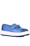 Shoetyle - Mavi Deri Bağcıksız Erkek Günlük Ayakkabı 610-1003