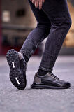 Shoetyle - Siyah Deri, Gri Süet Bağcıklı Erkek Günlük Ayakkabı 610-1006