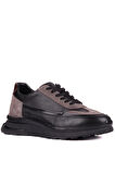 Shoetyle - Siyah Deri, Gri Süet Bağcıklı Erkek Günlük Ayakkabı 610-1006