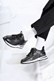 Shoetyle - Siyah Hakiki Deri Bağcıklı Erkek Sneaker 115-K511