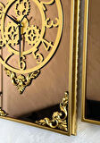  3Lü Gold Dikdörgen Aynalı Çerçeveli Püsküllü Duvar Saati Takımı, Wall Clock, Hediye, MS38-1