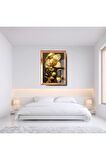 Ayna Çerçeveli Cama Baskılı 3d Çiçek Cam Gold Siyah Detaylı Tablo