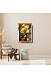 Ayna Çerçeveli Cama Baskılı 3d Çiçek Cam Gold Siyah Detaylı Tablo