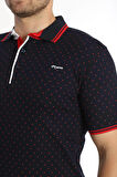 Erkek Lacivert Amerikan Pike Kumaş Puantiye Polo Yaka Kısa Kol T-shirt - 13