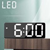 Alfalink Aynalı LED Dijital Masa Saati Termometre Alarm Takvimli