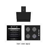 Simfer   Siyah Cam Ankastre Set (7337 Fırın + 3500 Ocak + 9613 davlumbaz)SET 3