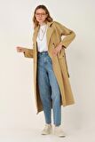 Denim Trençkot Uzun Açık Camel