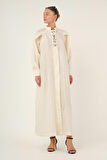 Taş İşlemeli Kaftan Ekru