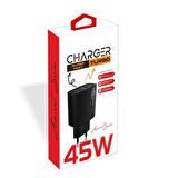 PDAteknoloji 45 watt USB + Type-C PD Hızlı Şarj Başlık Adaptör Fast Turbo Qualcomm 3.0 (Yerli Üretim)