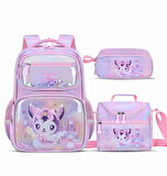Ortopedik Kabartmalı Kuromi Kız Çocuk Büyük Boy Okul Çantası Termal Beslenme Ve Kalemlikli Set