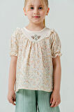 Çiçek Nakışlı Şortlu Kız Bebek Müslin Takım 3814