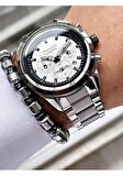 Ferrucci Silver Full Fonksiyonlu Takvimli Erkek Kol Saati Çelik Kordon&Kasa+Bileklik