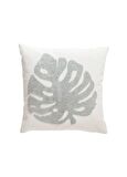 Beyaz Üzerine Yaprak Desenli Jakarlı Dokuma 45x45 cm Kare Kırlent Kılıfı