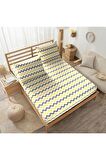 Çift Kişilik 160x200 Lastikli Çarşaf Takımı - Sarı Zikzak Desenli