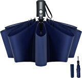 LED Işıklı Otomatik Katlanabilir Şemsiye – Mavi, Rüzgara Dayanıklı, Su Geçirmez