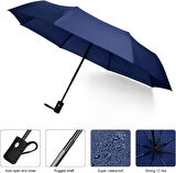 LED Işıklı Otomatik Katlanabilir Şemsiye – Mavi, Rüzgara Dayanıklı, Su Geçirmez