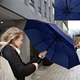 LED Işıklı Otomatik Katlanabilir Şemsiye – Mavi, Rüzgara Dayanıklı, Su Geçirmez