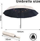 Katlanabilir Otomatik Şemsiye – Bej, Rüzgara Dayanıklı, Su Geçirmez