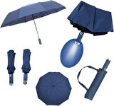 LED Işıklı Otomatik Katlanabilir Şemsiye – Mavi, Rüzgara Dayanıklı, Su Geçirmez