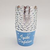 Mavi Üzeri Gümüş İyi Ki Doğdun Cupcake (Muffin) Kabı (12 Adet)