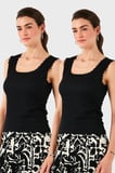 Lela Slim Fit Kalın Dantelli Kare Yaka Bürümcük 2'li Paket Atlet Bayan ATLET 5864979S2