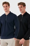 Buratti Pamuklu Regular Fit Yarım Fermuarlı 2'li Paket Polo Yaka Sweat Erkek SWEAT 5905789S2