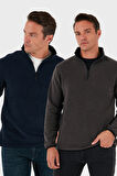 Buratti Slim Fit Yarım Fermuarlı Dik Yaka Soğuk Geçirmez 2'li Paket Polar Erkek POLAR 5906003S2