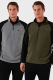 Buratti Slim Fit Yarım Fermuarlı Soğuk Geçirmez Şardonlu 2'li Paket Polar Erkek POLAR 5906055S2