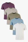 Buratti Pamuklu Regular Fit Bisiklet Yaka 5'li Paket T Shirt Erkek T SHİRT 59020204S5 Mürdüm-Vizon Yeşili-Kül-Mavi-Ekru