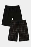 Buratti Pamuklu Regular Fit Bağlamalı Cepli 2'li Pijama Paket Şort Erkek ŞORT 6574004S2 Siyah-Siyah-Bordo