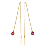 Fuşya Taşlı 14 Ayar Altın Zincir Küpe