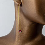 Fuşya Taşlı 14 Ayar Altın Zincir Küpe