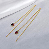 Fuşya Taşlı 14 Ayar Altın Zincir Küpe