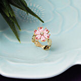 Pembe Taşlı Çiçek Altın Yüzük