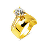 14 Ayar Altın Tektaş Alyanslı Yüzük