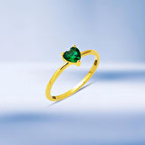 14 Ayar Yeşil Kalp Taşlı Altın Yüzük