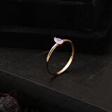 Oval Pembe Taşlı 14 Ayar Rose Altın Yüzük