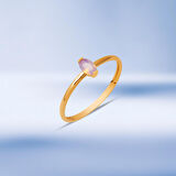 Oval Pembe Taşlı 14 Ayar Rose Altın Yüzük