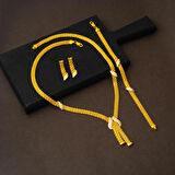 Tasarım Kemerli Örgü Altın Takı Seti