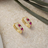 14 Ayar Kırmızı Taşlı Halka Altın Çocuk Küpesi