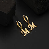 M Harfi 14 Ayar Altın Halka Küpe