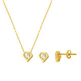 Minimal Tasarım Tektaşlı 2'li 14 Ayar Altın Set