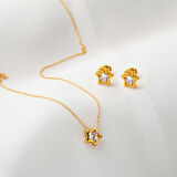 Yıldız Tektaşlı Kolye Küpeli 22 Ayar Altın Set