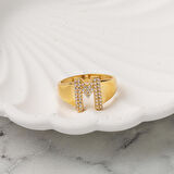 Sarı Altın 14 Ayar M Harfi Yüzük