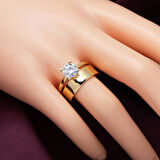 14 Ayar Sarı Altın Alyans Tektaş Yüzük