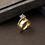 14 Ayar Sarı Altın Alyans Tektaş Yüzük