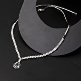 Lacivert Damla Taşlı Suyolu 14 Ayar Beyaz Altın Kolye