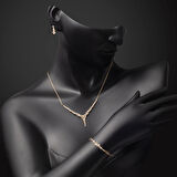 14 Ayar Altın Taşlı Tasarım Nişan Seti