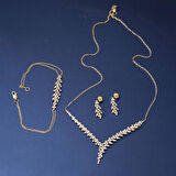 14 Ayar Markiz Taşlı Tasarım Altın Üçlü Set