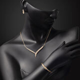 14 Ayar Markiz Taşlı Tasarım Altın Üçlü Set